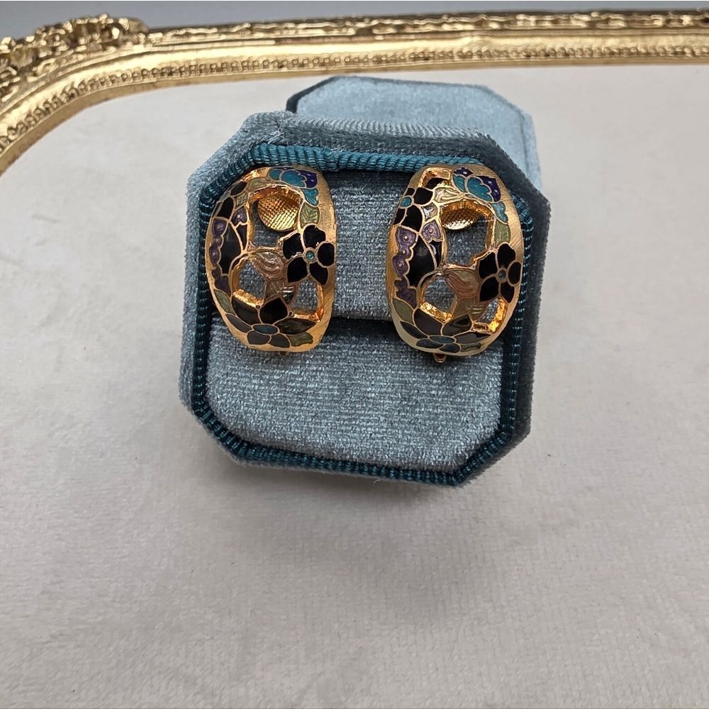 Vintage Cloisonné Clip On Earrings
